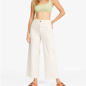NWT Billabong Free Fall Pants 28 Antique White High Waist Cropped Raw Hem Wide